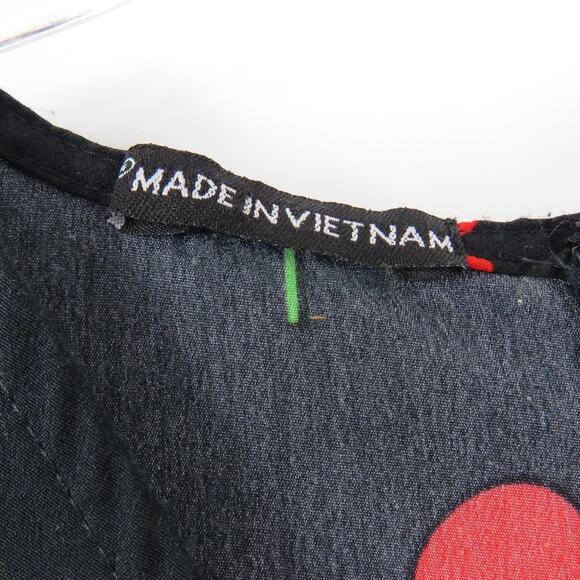 1990s Vintage Black Sweetheart Cherry Pattern A-Line Short Sleeve Mini Dress XS - Picture 3 of 7